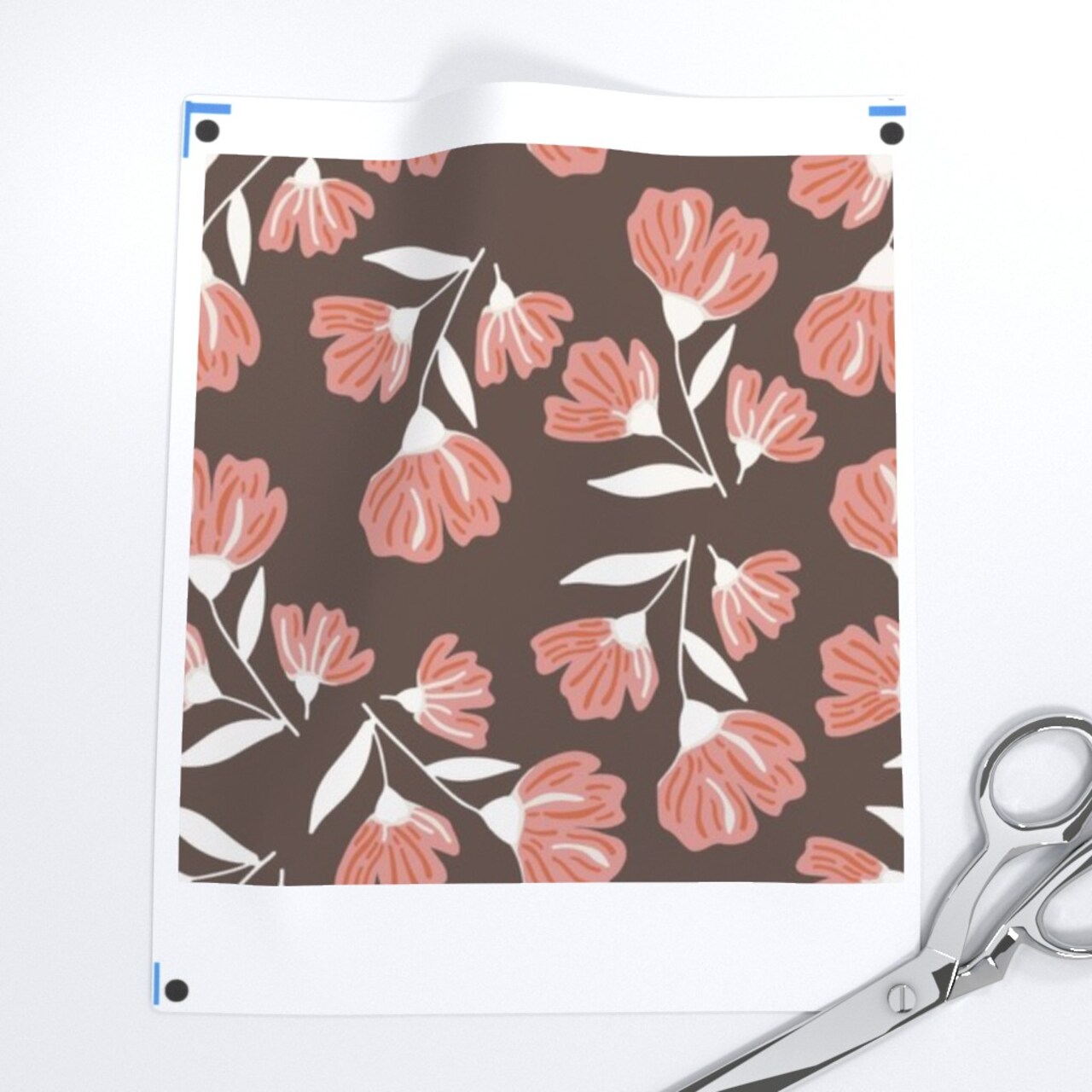 Traditional Floral Whimsical Botanical Retro Brown Pink Flowers Small Scale Custom Printed Fabric by Spoonflower Various Fabrics by the Yard or Fat Quarter